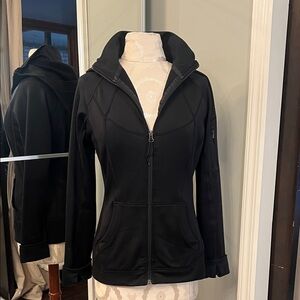Athleta Black Zip Hoodie with Subtle Logo Trim